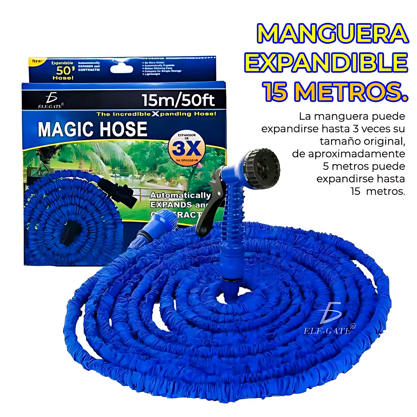 🚿💦 MANGUERA EXPANDIBLE 15 METROS + PISTOLA GRADUABLE 🌿✨