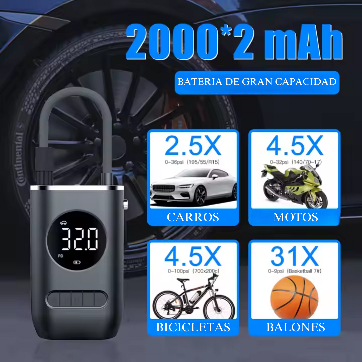 Inflador Inalámbrico Portátil - Compresor de Aire
