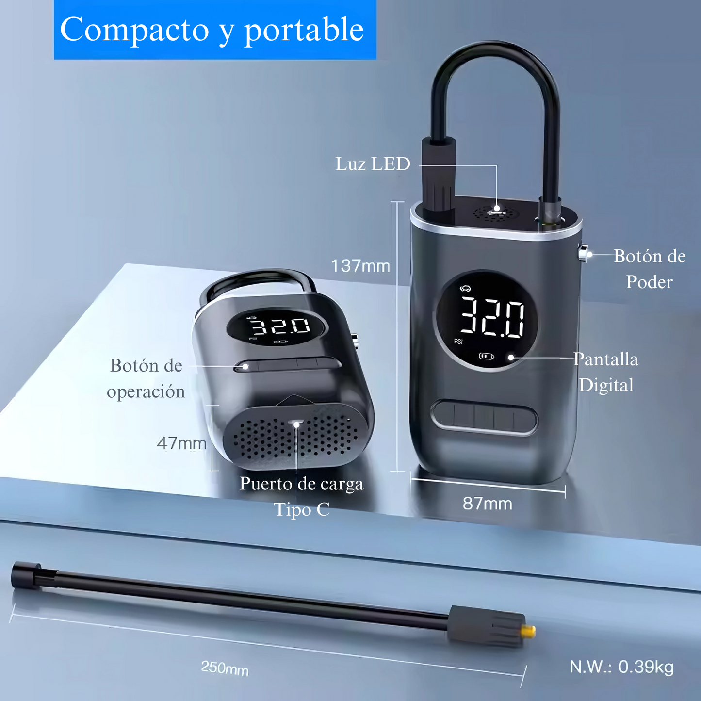 Inflador Inalámbrico Portátil - Compresor de Aire