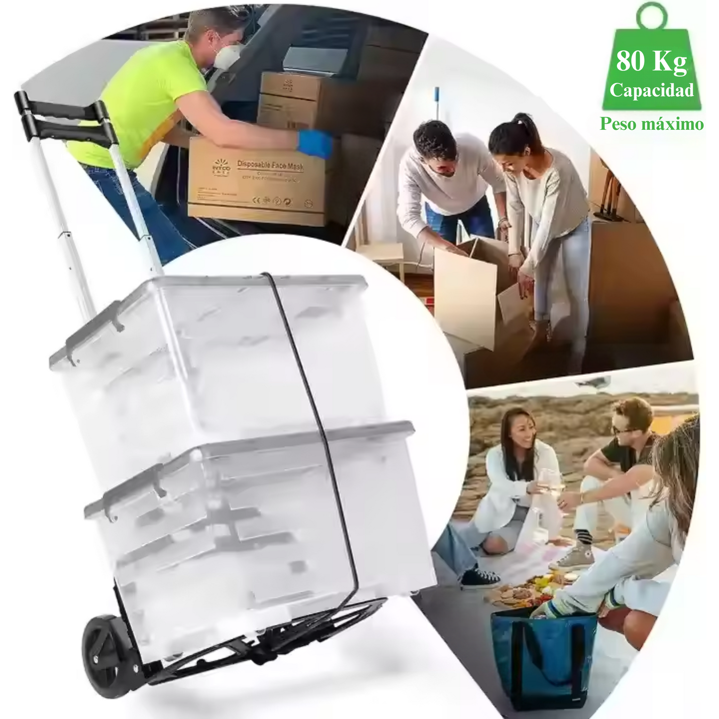 🛒 CARRETA PLEGABLE DE CARGA – SOPORTA HASTA 75 KG 💪🚚