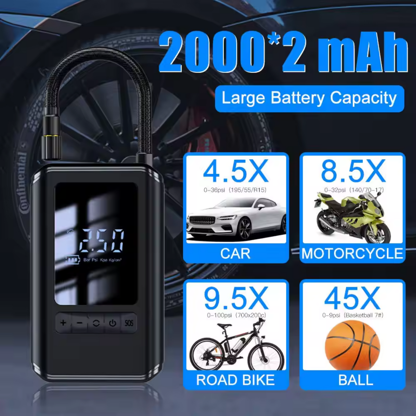 Compresor Inflador Portátil con Luz LED 🚗🏍️⚽